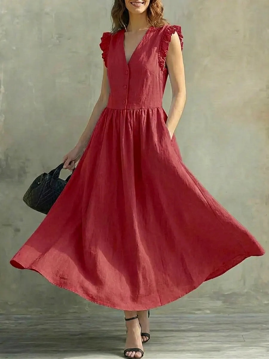 Covernorth Women's Ruffle-Sleeve V-Neck Maxi Dress