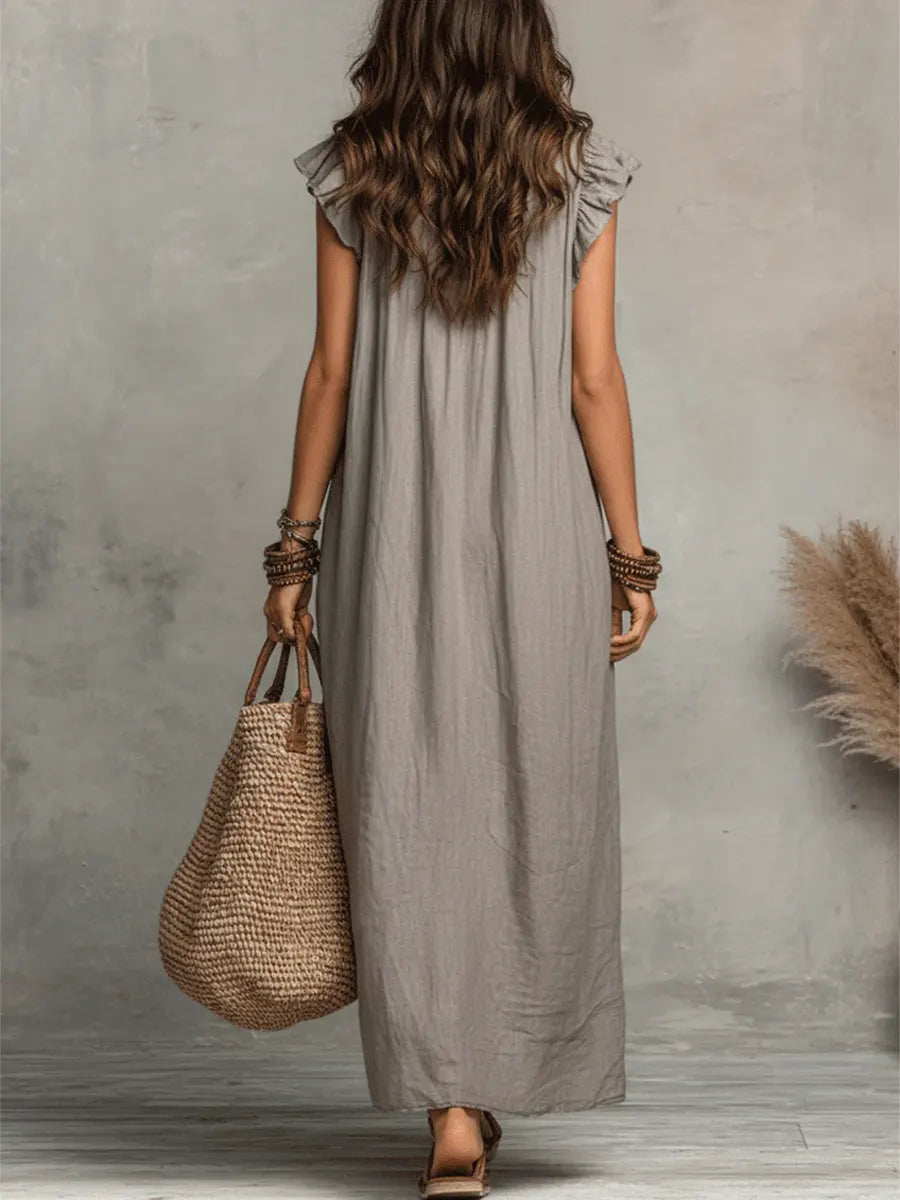 Women’s Ruffle V-Neck Maxi Dress