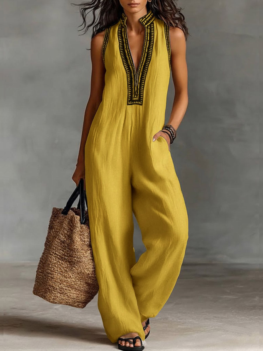 Covernorth Women’s Embroidered V-Neck Jumpsuit