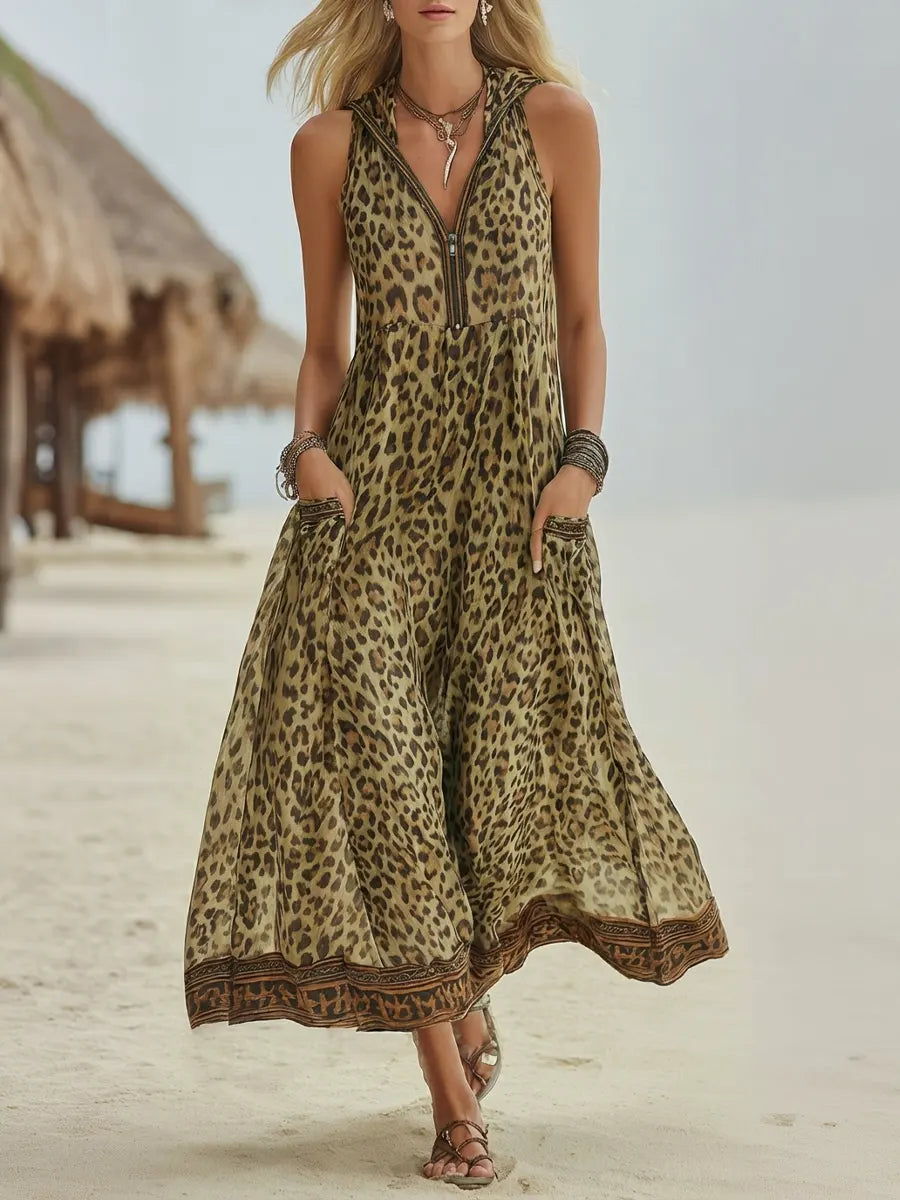 Covernorth Women's Leopard Print Hooded Maxi Dress