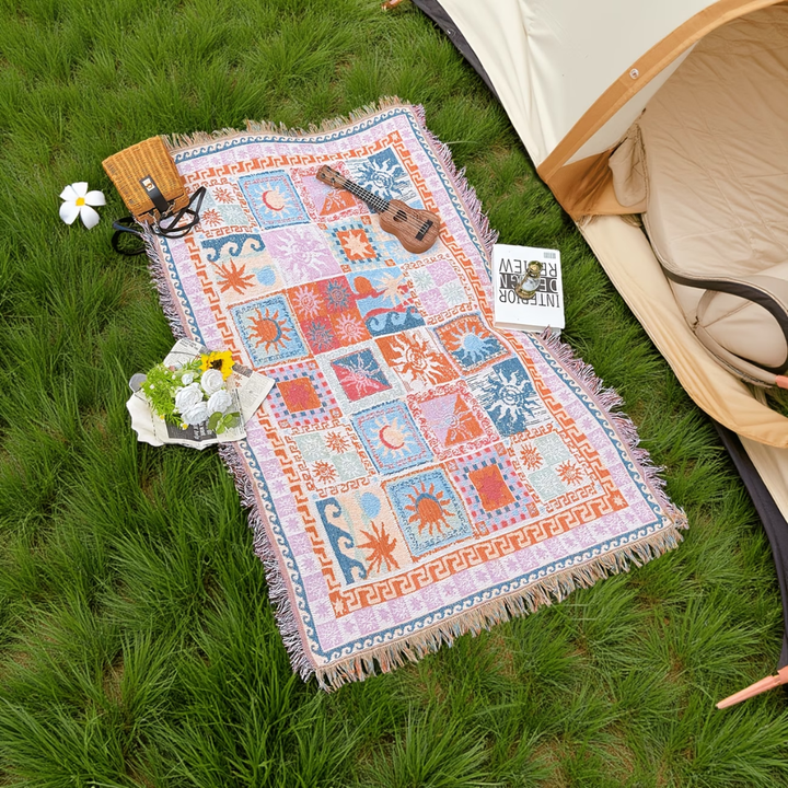 Boho Woven Throw Blanket | Soft Fringe Cozy Comfort | Picnic, Sofa & Bed