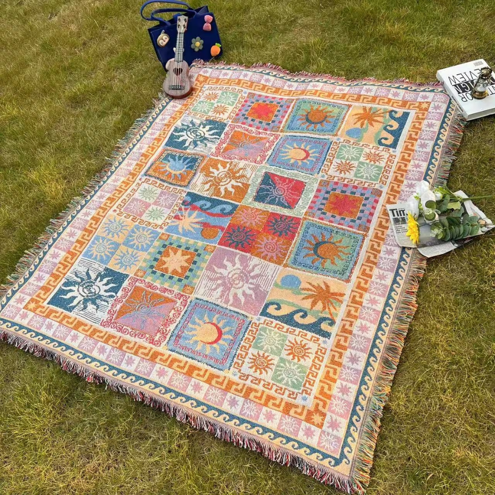 Boho Woven Throw Blanket | Soft Fringe Cozy Comfort | Picnic, Sofa & Bed