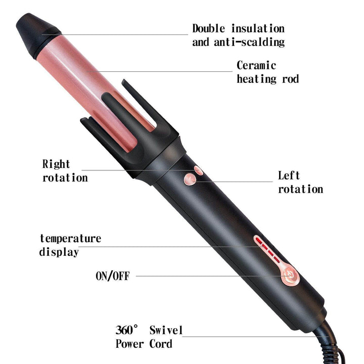 Auto Hair Curler | Ceramic Coating & 4 Heat Settings | Styling & Wavy Curls | Black/Pink