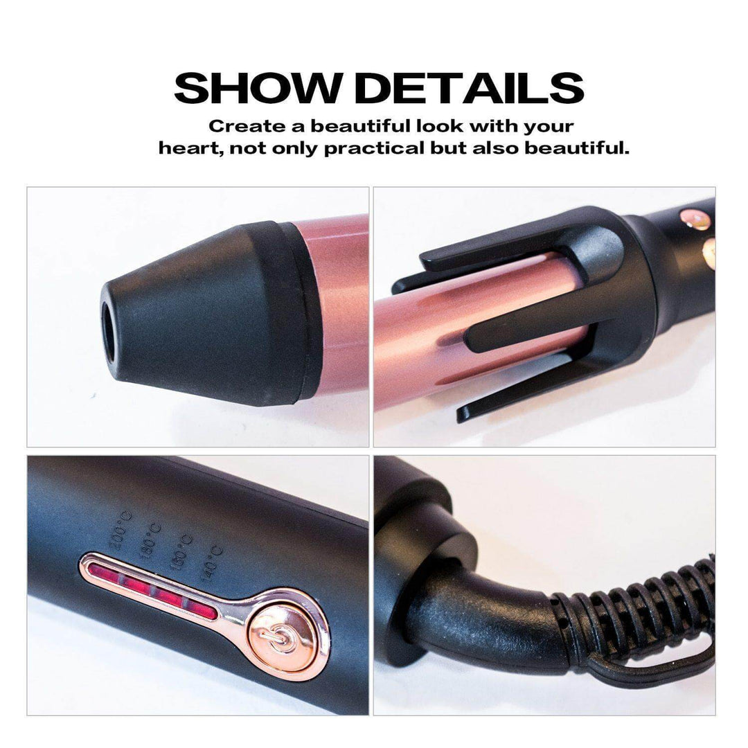 Auto Hair Curler | Ceramic Coating & 4 Heat Settings | Styling & Wavy Curls | Black/Pink