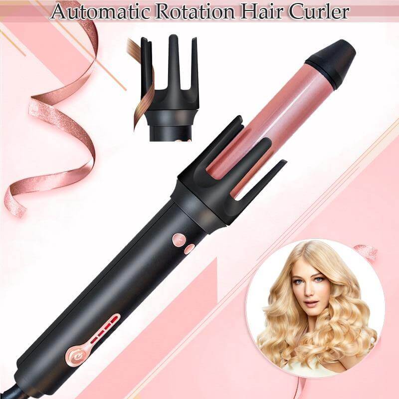 Auto Hair Curler | Ceramic Coating & 4 Heat Settings | Styling & Wavy Curls | Black/Pink