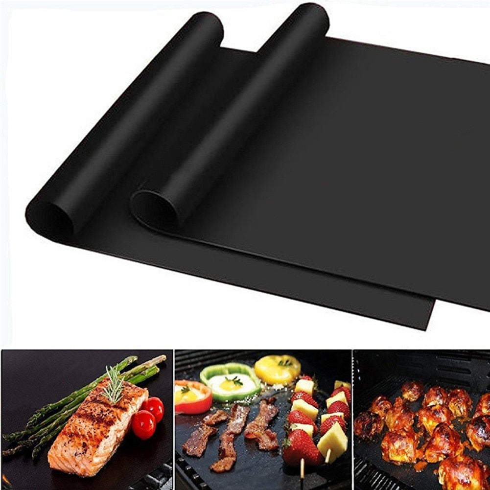 Non-Stick BBQ Grill Mat | Heat-Resistant PTFE Coated | Outdoor Cooking & Baking | Black