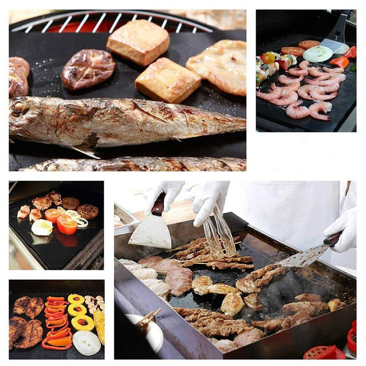 Non-Stick BBQ Grill Mat | Heat-Resistant PTFE Coated | Outdoor Cooking & Baking | Black