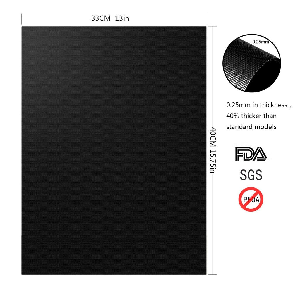 Non-Stick BBQ Grill Mat | Heat-Resistant PTFE Coated | Outdoor Cooking & Baking | Black