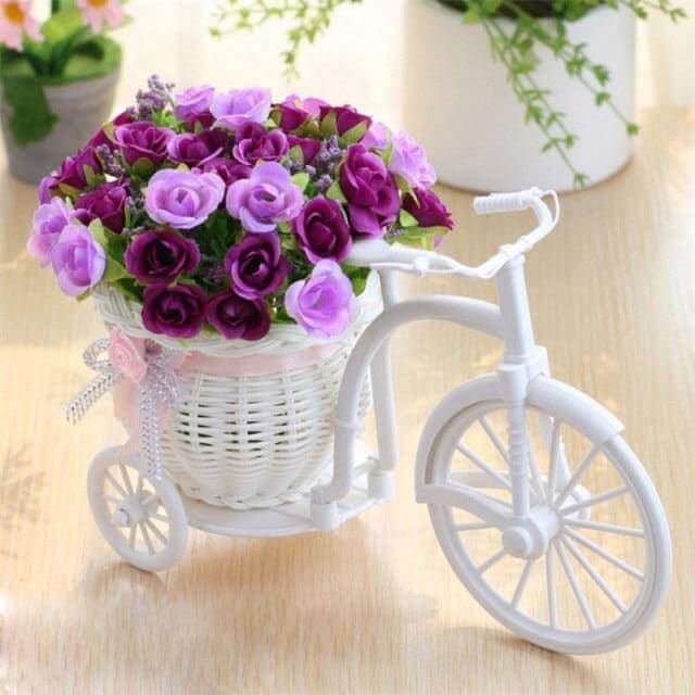 Bicycle Flower Vase | Silk Rose Basket Decor | Living Room & Desk