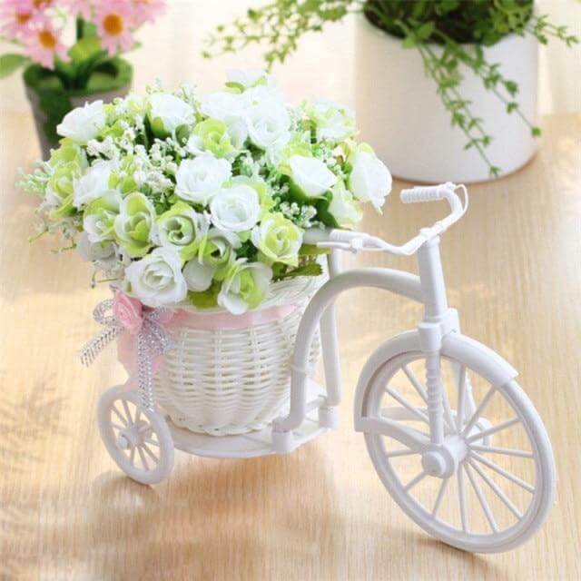 Bicycle Flower Vase | Silk Rose Basket Decor | Living Room & Desk