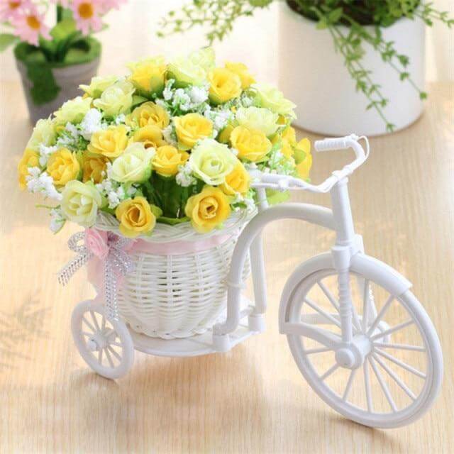 Bicycle Flower Vase | Silk Rose Basket Decor | Living Room & Desk