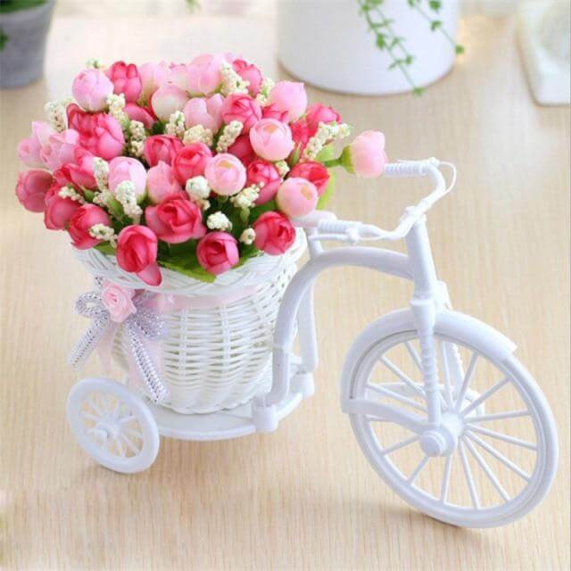 Bicycle Flower Vase | Silk Rose Basket Decor | Living Room & Desk