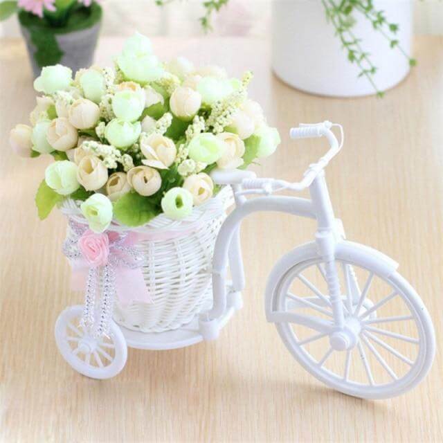 Bicycle Flower Vase | Silk Rose Basket Decor | Living Room & Desk