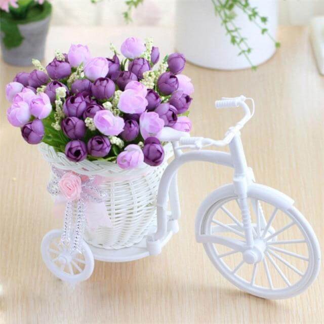 Bicycle Flower Vase | Silk Rose Basket Decor | Living Room & Desk