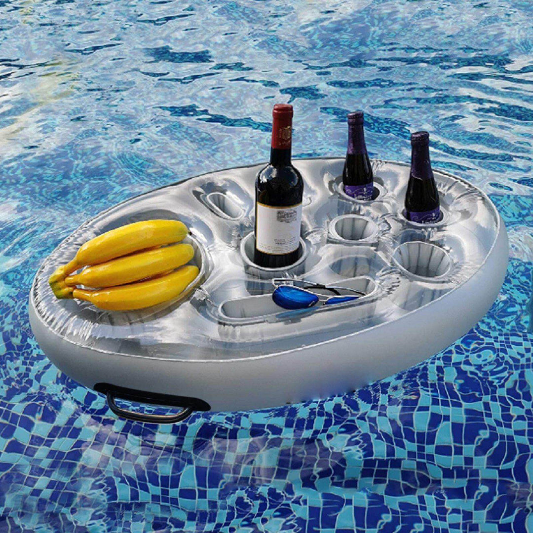 Inflatable Pool Party Floating Tray | 8-Hole Drink Holder | Pool & Beach | Silver