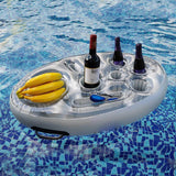 Inflatable Pool Party Floating Tray | 8-Hole Drink Holder | Pool & Beach | Silver