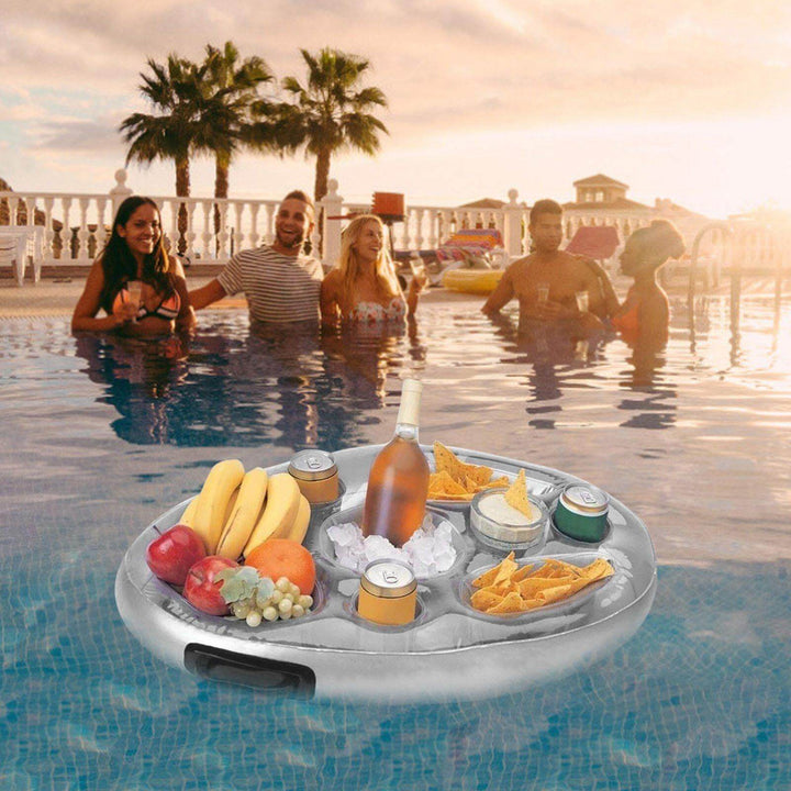Inflatable Pool Party Floating Tray | 8-Hole Drink Holder | Pool & Beach | Silver