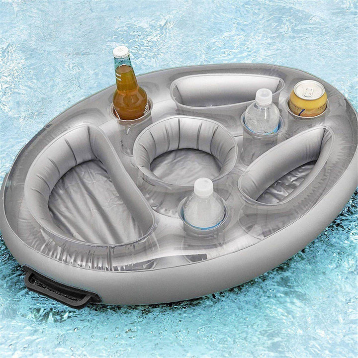 Inflatable Pool Party Floating Tray | 8-Hole Drink Holder | Pool & Beach | Silver