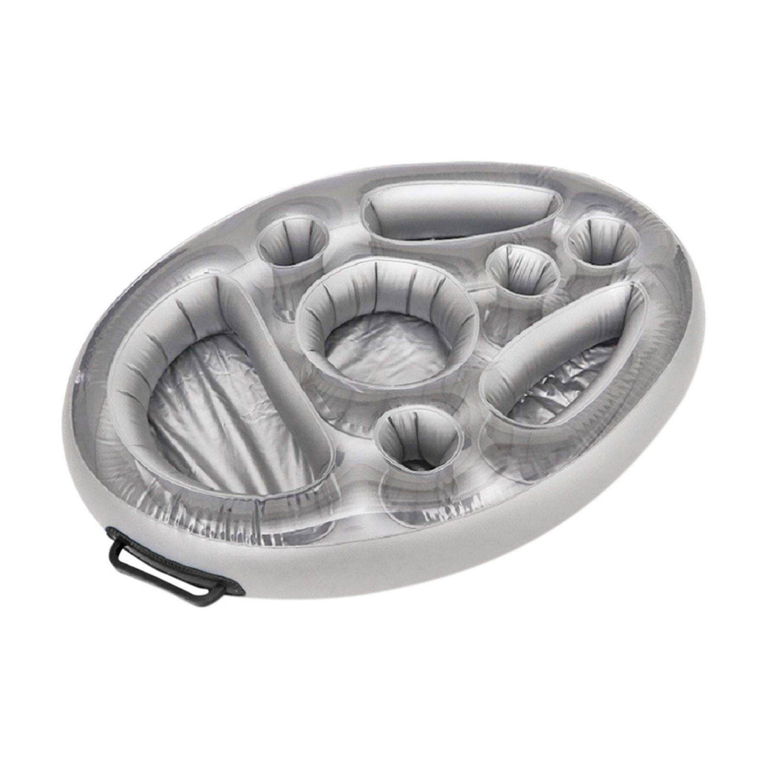 Inflatable Pool Party Floating Tray | 8-Hole Drink Holder | Pool & Beach | Silver