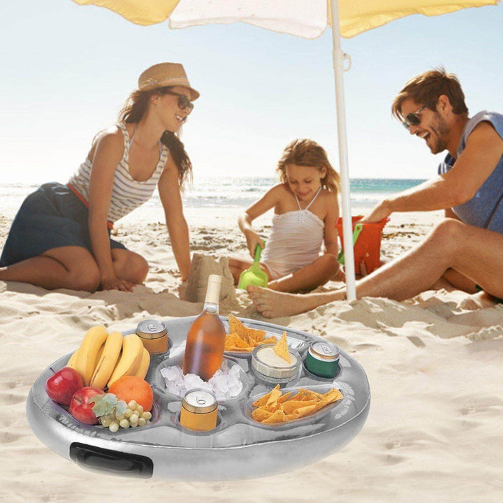 Inflatable Pool Party Floating Tray | 8-Hole Drink Holder | Pool & Beach | Silver