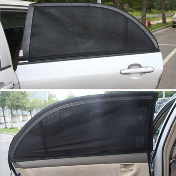 2pcs Car Window Sunshade Net | Stretchy Mesh UV Protection | Vehicle Travel | Black