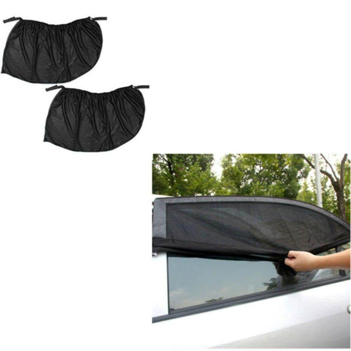 2pcs Car Window Sunshade Net | Stretchy Mesh UV Protection | Vehicle Travel | Black