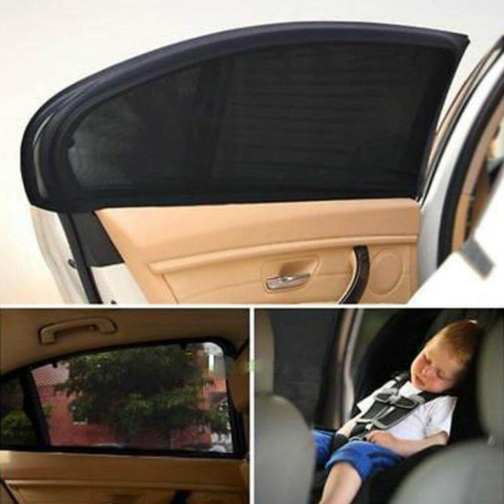2pcs Car Window Sunshade Net | Stretchy Mesh UV Protection | Vehicle Travel | Black