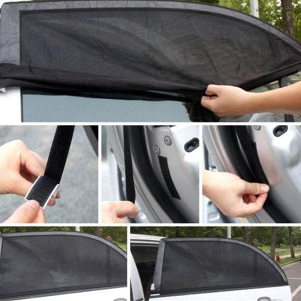 2pcs Car Window Sunshade Net | Stretchy Mesh UV Protection | Vehicle Travel | Black