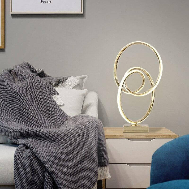 Metal Loop Table Lamp │ LED Warm Accent Glow │ Bedside Nightstand │ Gold