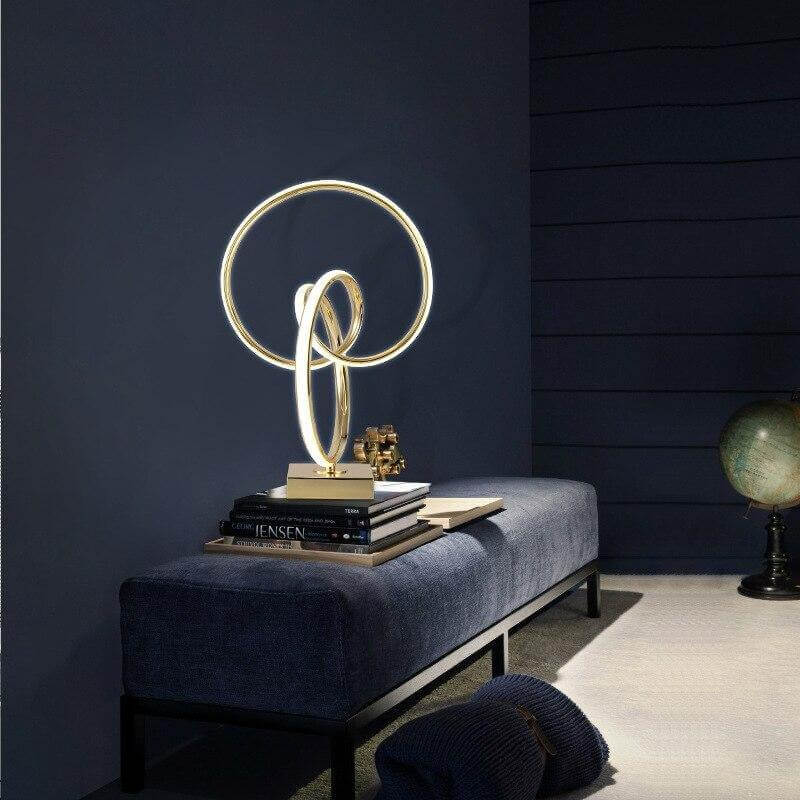 Metal Loop Table Lamp │ LED Warm Accent Glow │ Bedside Nightstand │ Gold