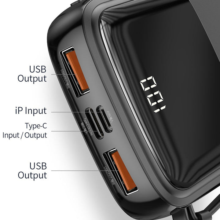 Built-in Charger Mini Power Bank | 10000mAh Capacity & Cables | Travel & Phones