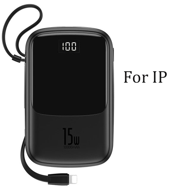Built-in Charger Mini Power Bank | 10000mAh Capacity & Cables | Travel & Phones