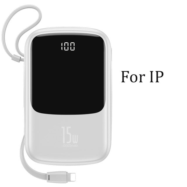 Built-in Charger Mini Power Bank | 10000mAh Capacity & Cables | Travel & Phones