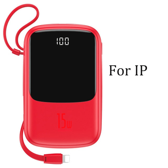 Built-in Charger Mini Power Bank | 10000mAh Capacity & Cables | Travel & Phones
