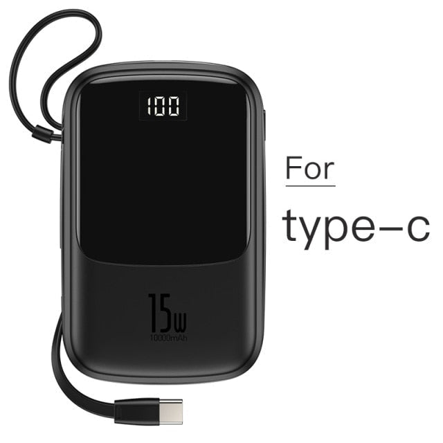 Built-in Charger Mini Power Bank | 10000mAh Capacity & Cables | Travel & Phones