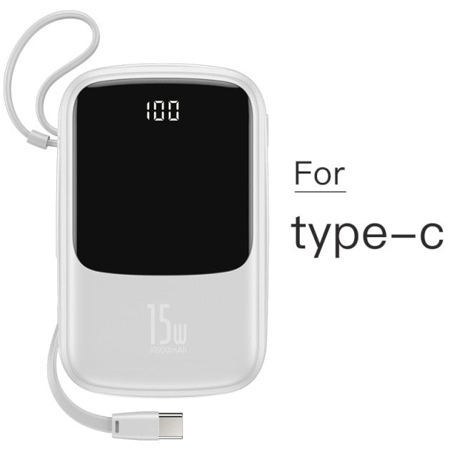 Built-in Charger Mini Power Bank | 10000mAh Capacity & Cables | Travel & Phones