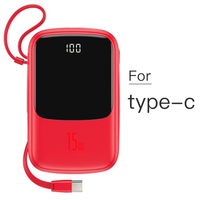 Built-in Charger Mini Power Bank | 10000mAh Capacity & Cables | Travel & Phones
