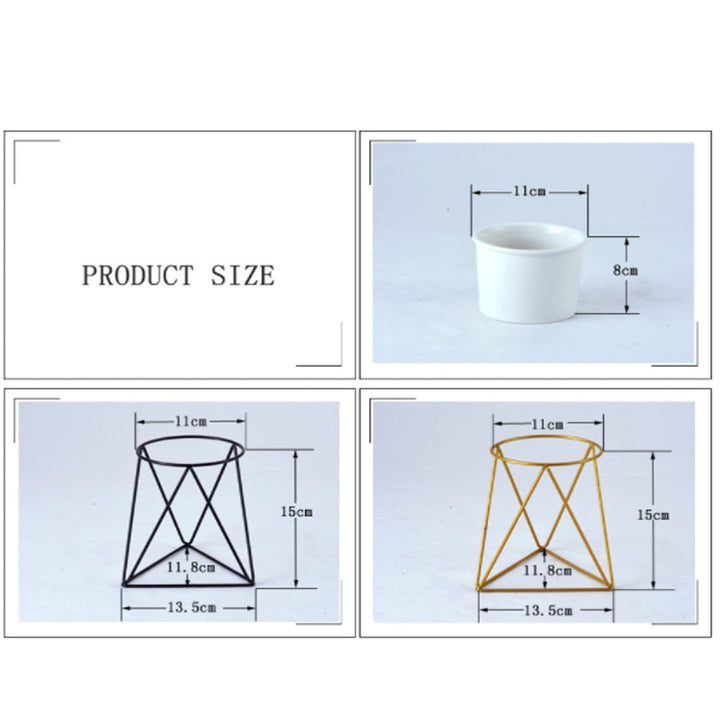 Geometric Iron Rack Flower Pot | Nordic Ceramic Planter | Living Room & Office