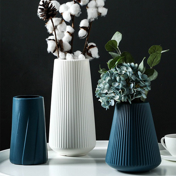 Nordic Flower Vase │ Shatterproof, Fluted Design │ Living Room & Office Decor