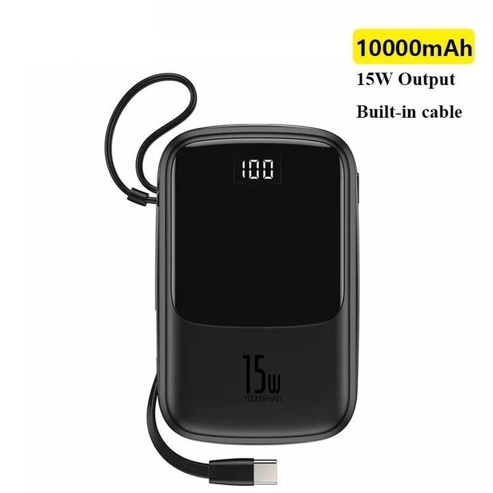 Built-in Charger Mini Power Bank | 10000mAh Capacity & Cables | Travel & Phones