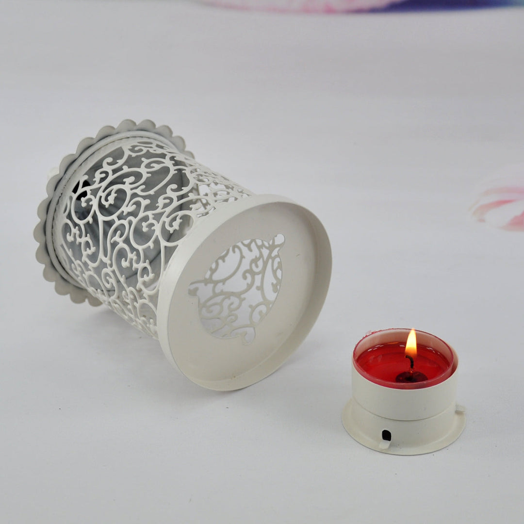 Vintage Candle Holder │ Hollow Lace Warm Glow │ Bedroom, Patio │ White