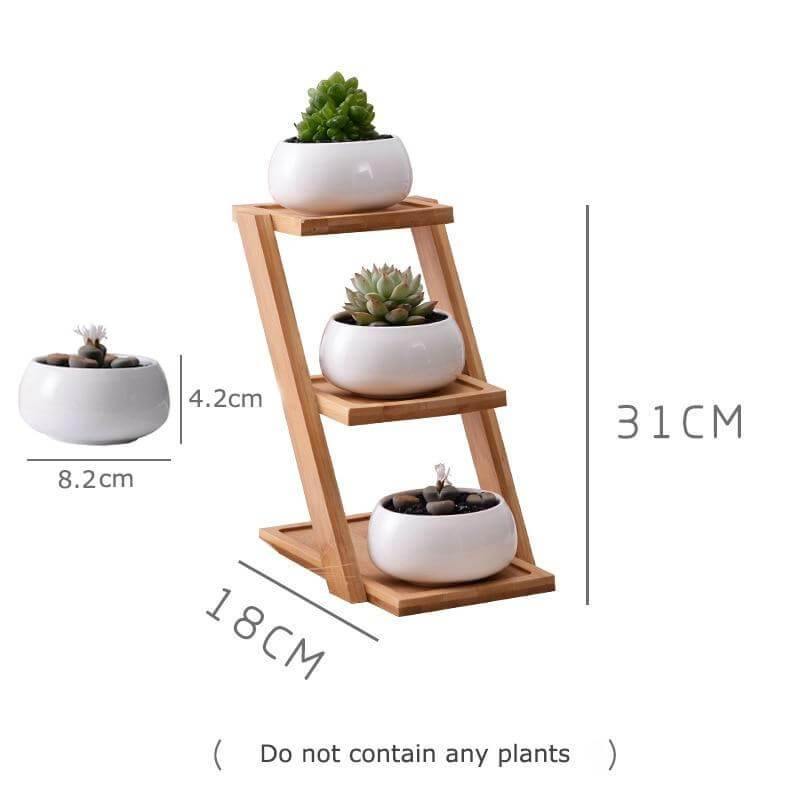Modern Minimalist White Ceramic Flowerpot | Hand-Carved Planter Set | Desktop | White