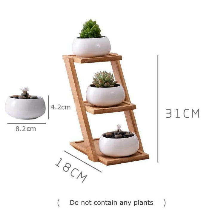 Modern Minimalist White Ceramic Flowerpot | Hand-Carved Planter Set | Desktop | White