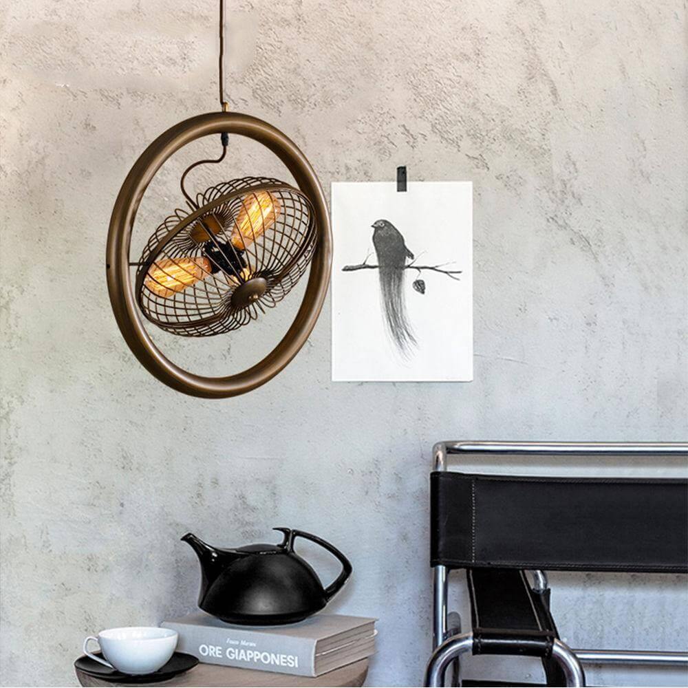 Fan Cage Hanging Lamp | Durable Iron Fixture | Kitchen & Dining