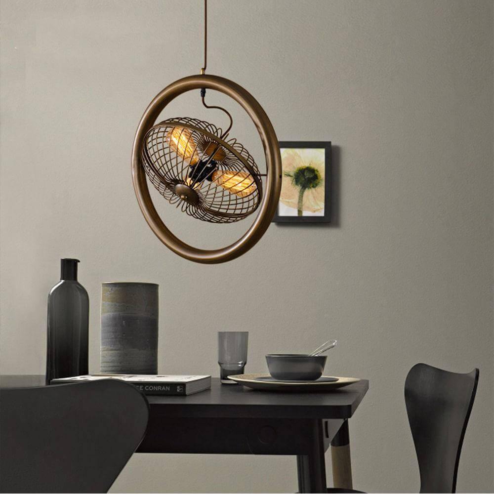 Fan Cage Hanging Lamp | Durable Iron Fixture | Kitchen & Dining