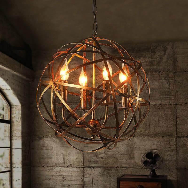 Metal Pendant Light | Rustic 4-Light Chandelier | Dining Room | Bronze