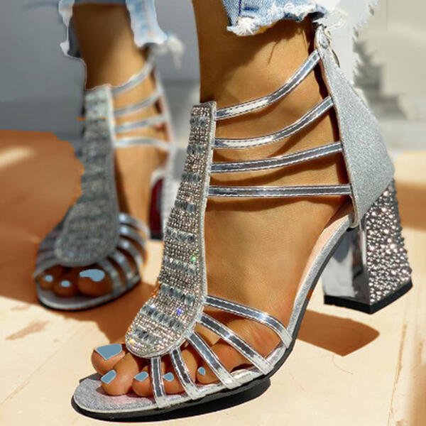 Covernorth Women’s Rhinestone Block Heel Sandals