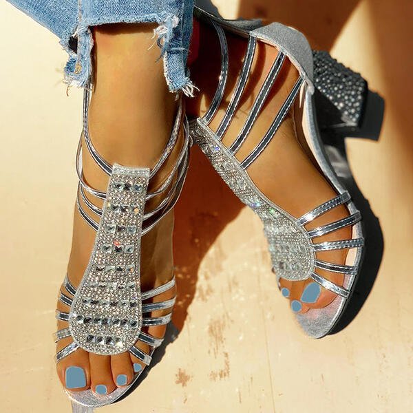 Covernorth Women’s Rhinestone Block Heel Sandals