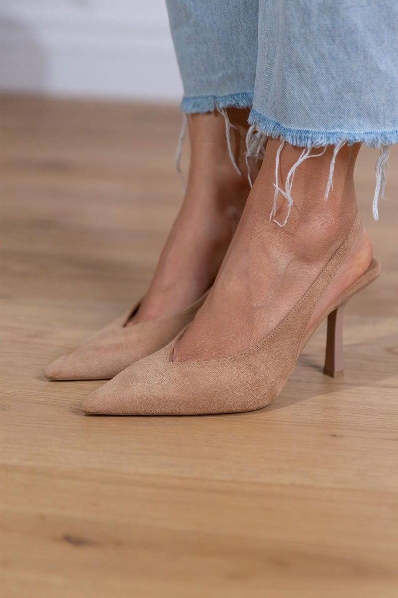 Women's Suede Pointed Toe Slingback Stiletto Heels