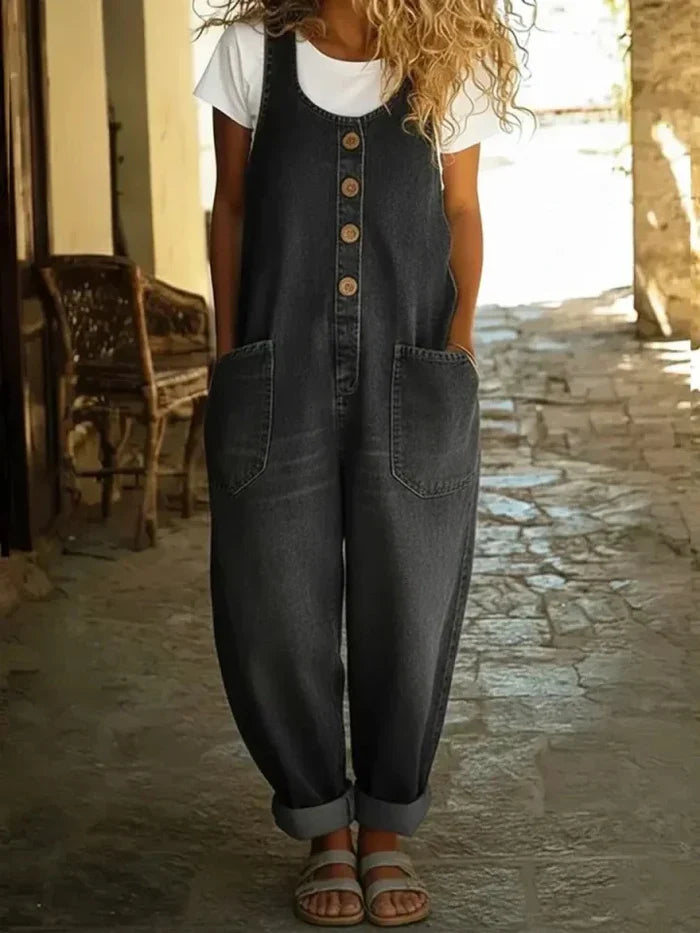 Women’s Button-Front Denim Overalls